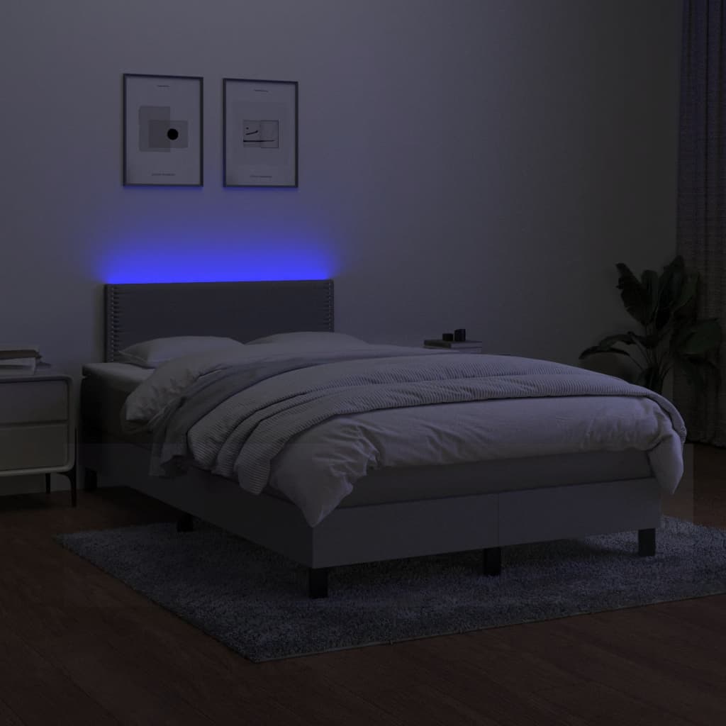 világosszürke szövet rugós és LED-es ágy matraccal 120x190 cm
