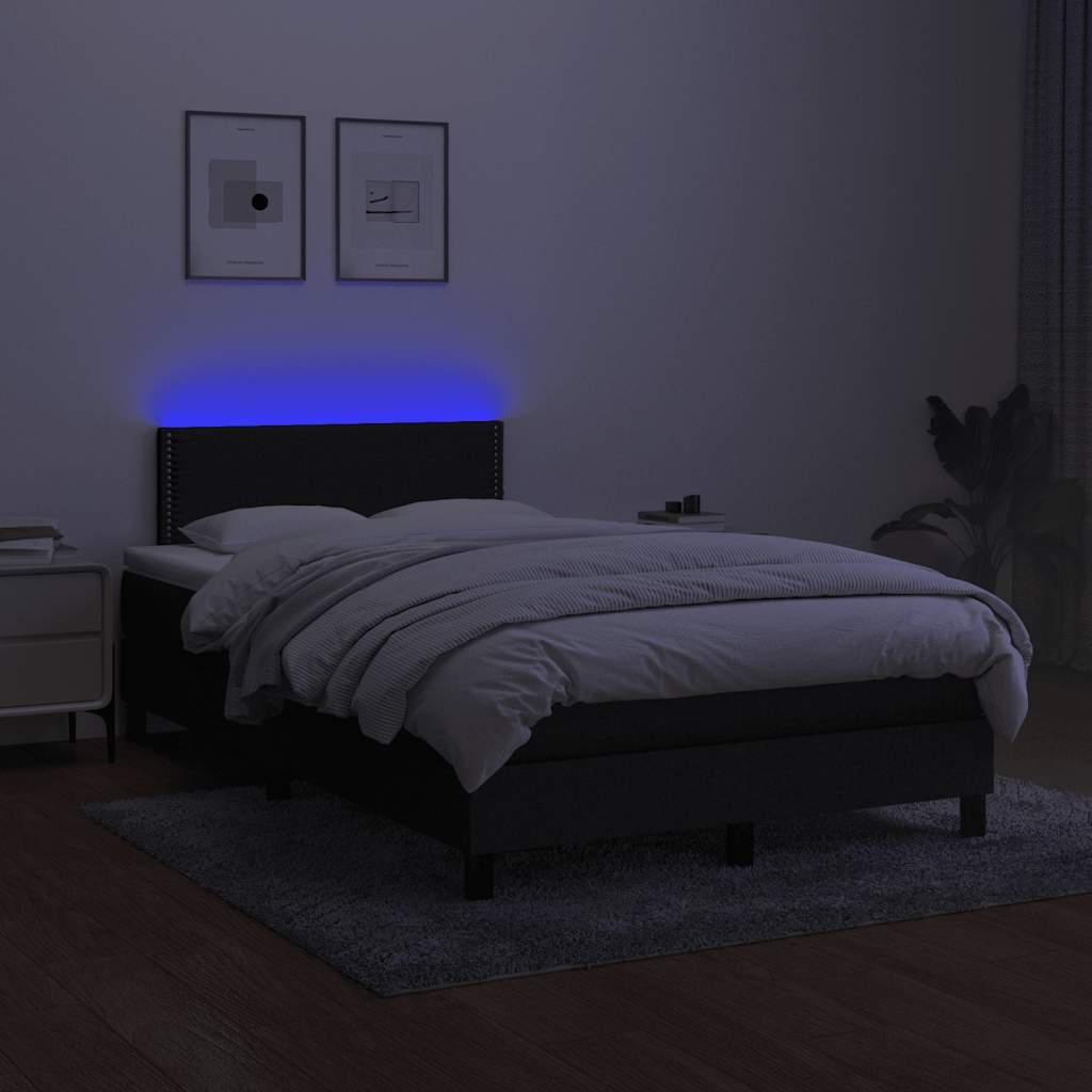 fekete szövet rugós és LED-es ágy matraccal 120x190 cm