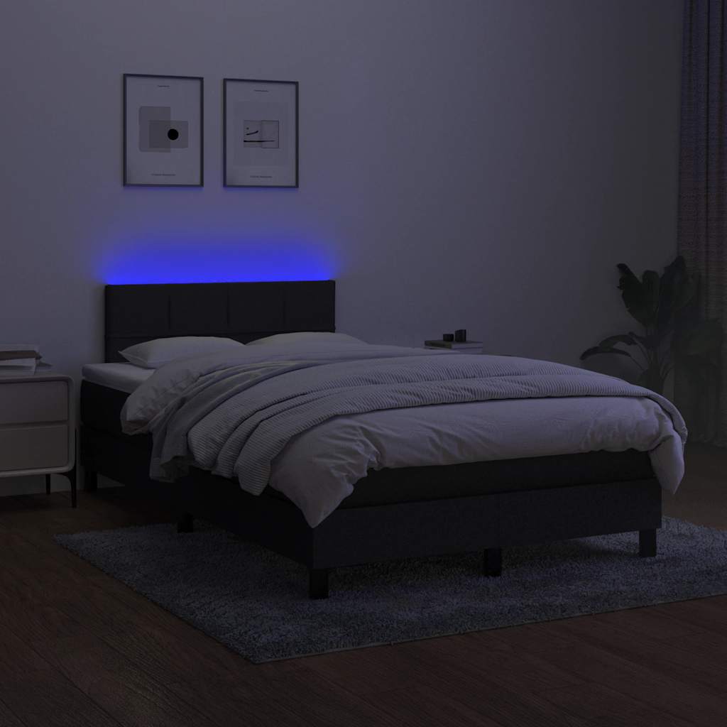 fekete szövet rugós és LED-es ágy matraccal 120x190 cm
