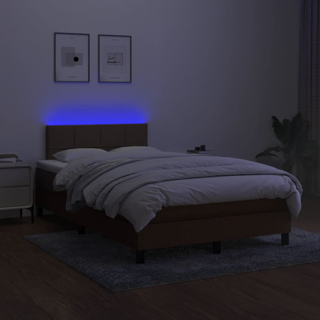 barna szövet rugós és LED-es ágy matraccal 120x190 cm