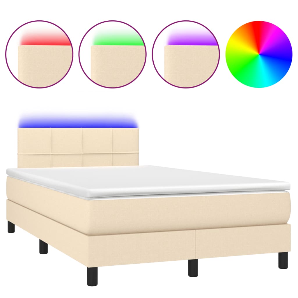 krémszínű szövet rugós és LED-es ágy matraccal 120x190cm