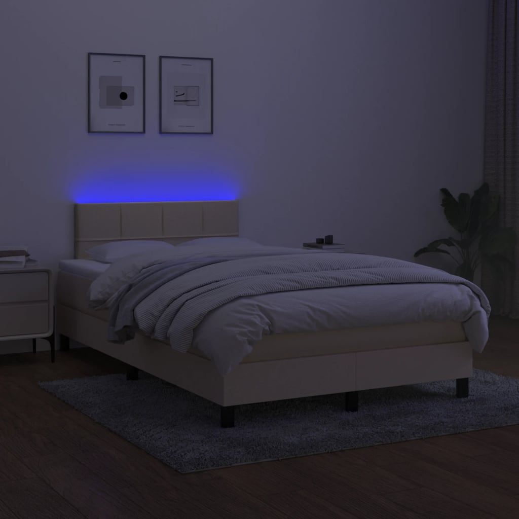 krémszínű szövet rugós és LED-es ágy matraccal 120x190cm