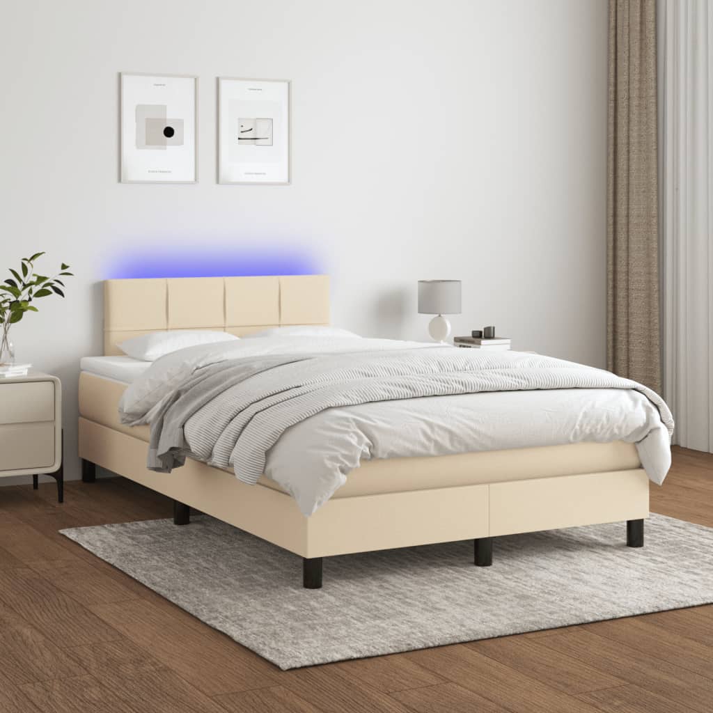 krémszínű szövet rugós és LED-es ágy matraccal 120x190cm
