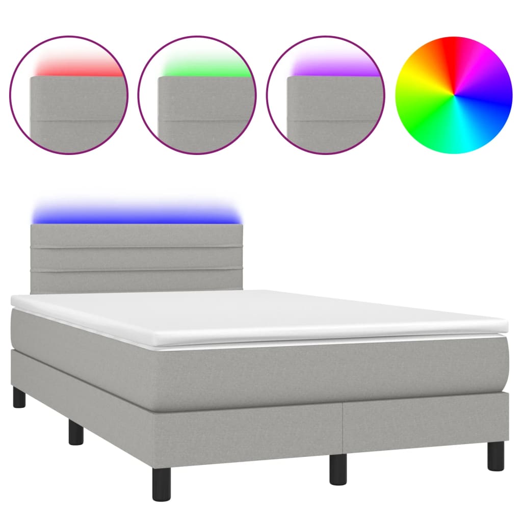 világosszürke szövet rugós és LED-es ágy matraccal 120x190 cm