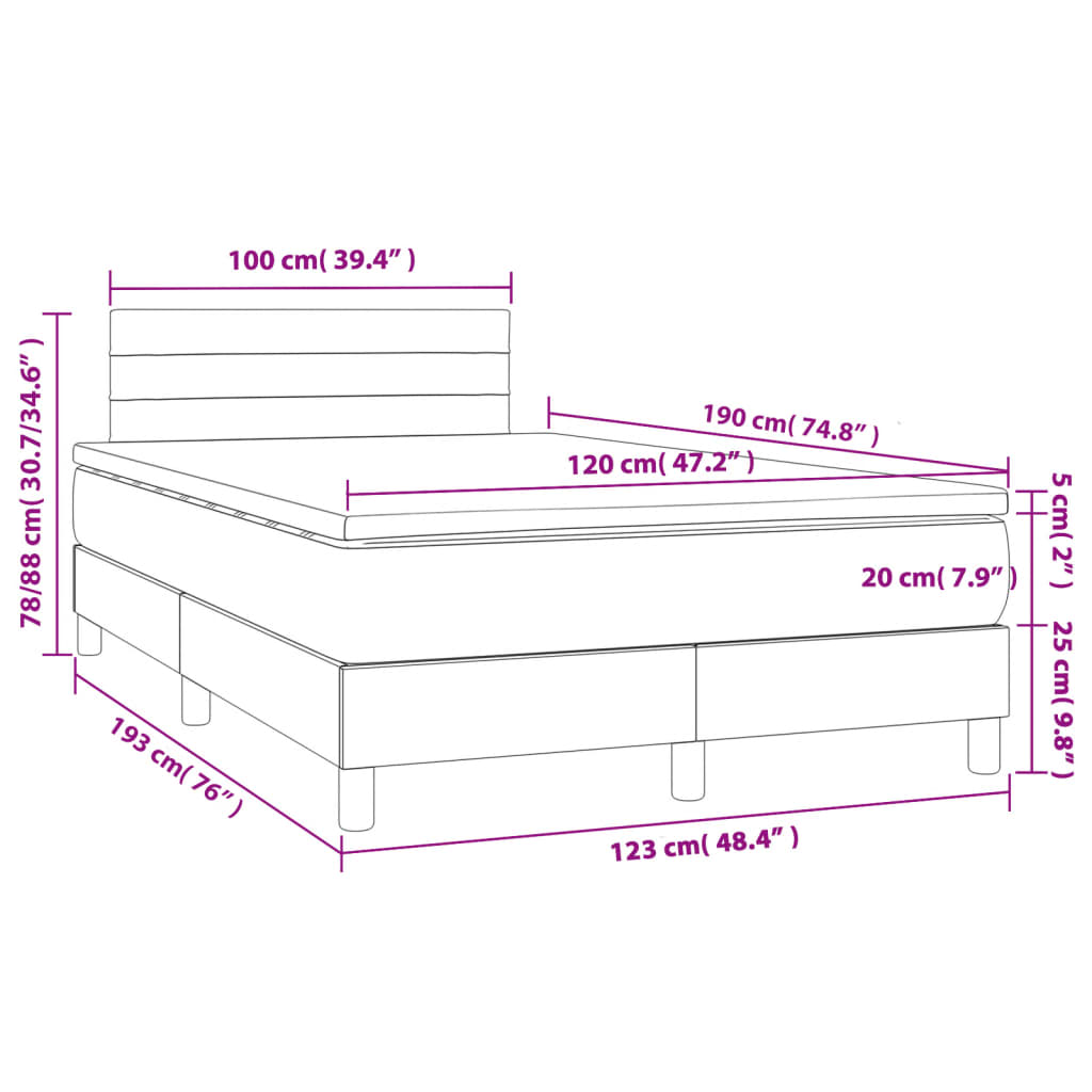 sötétszürke szövet rugós és LED-es ágy matraccal 120x190 cm
