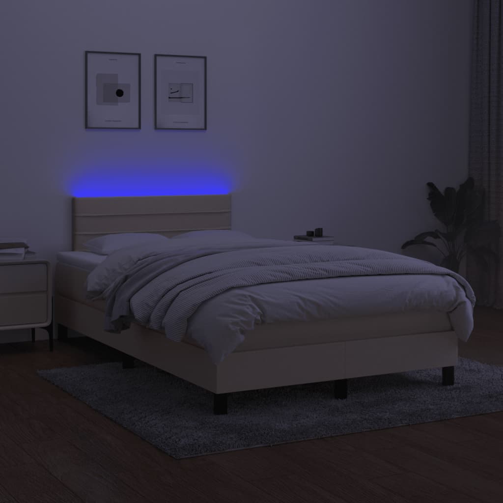 krémszínű szövet rugós és LED-es ágy matraccal 120x190cm