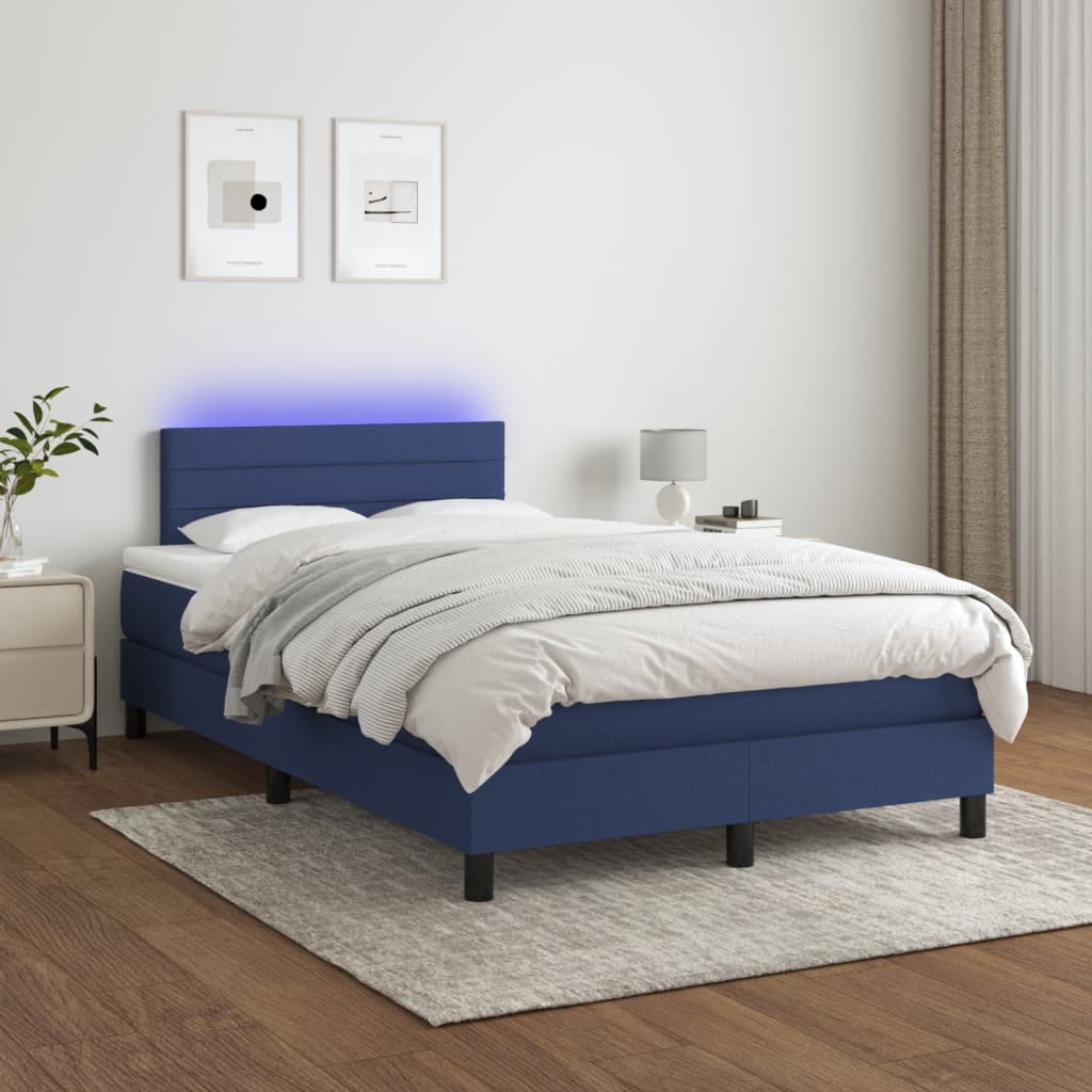 kék szövet rugós és LED-es ágy matraccal 120x190 cm