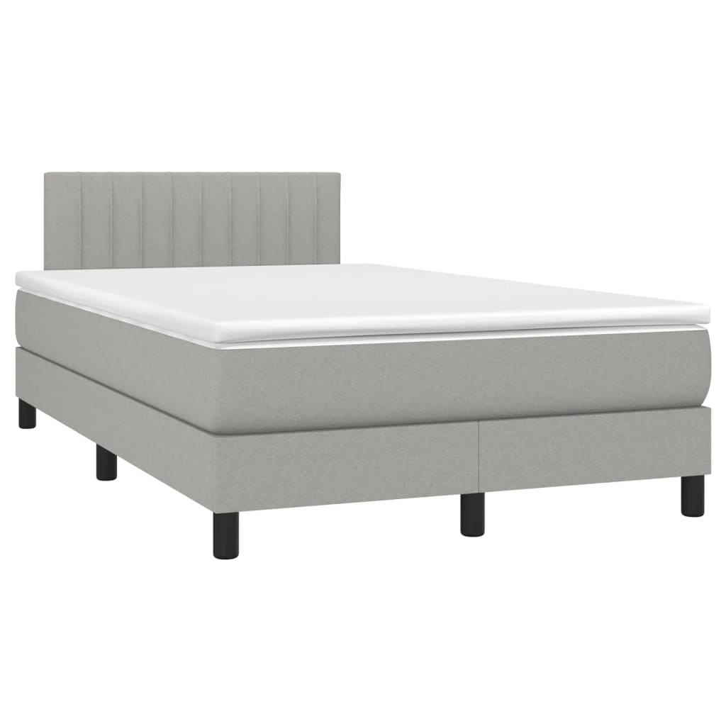 világosszürke szövet rugós és LED-es ágy matraccal 120x190 cm