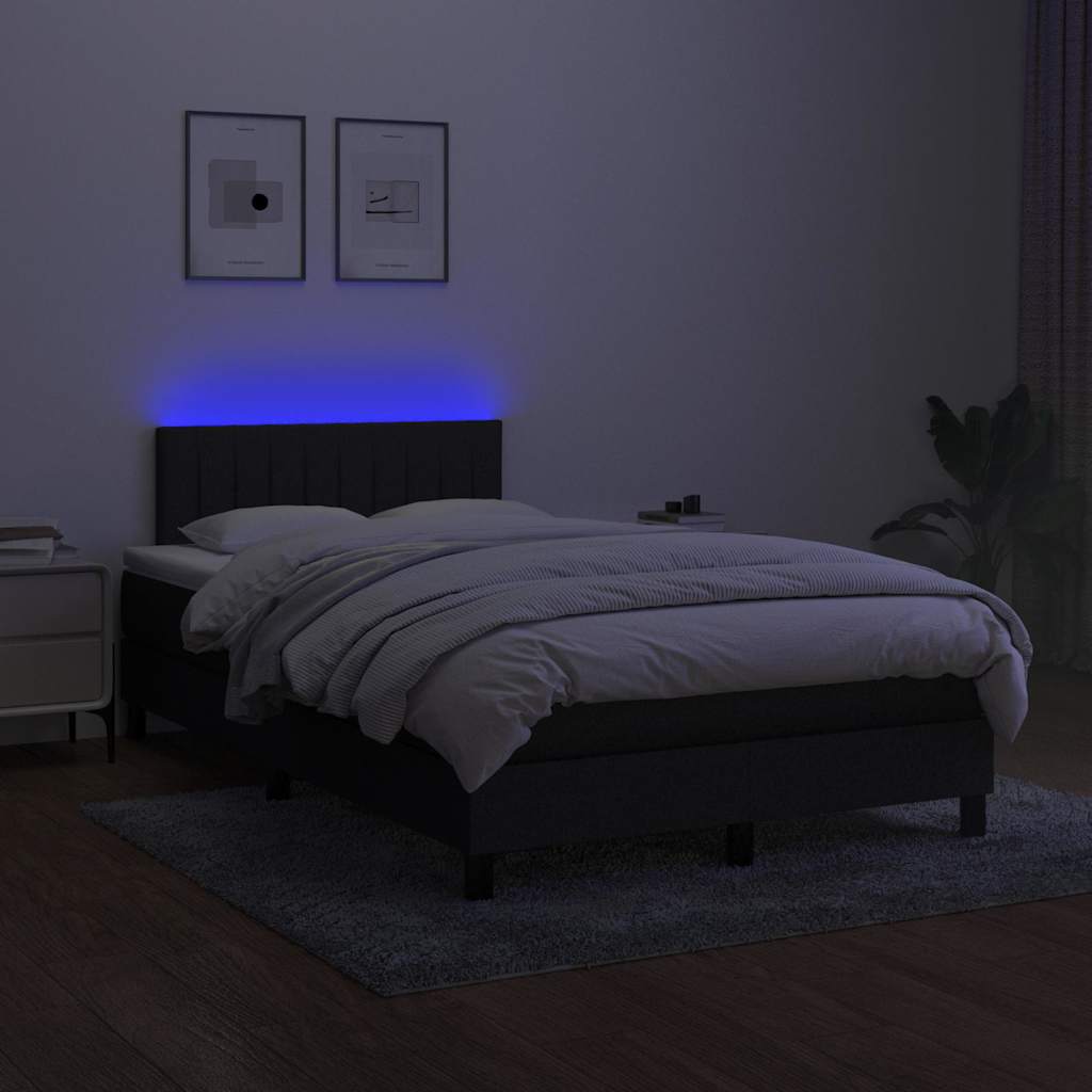 fekete szövet rugós és LED-es ágy matraccal 120x190 cm