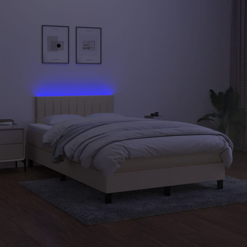krémszínű szövet rugós és LED-es ágy matraccal 120x190cm