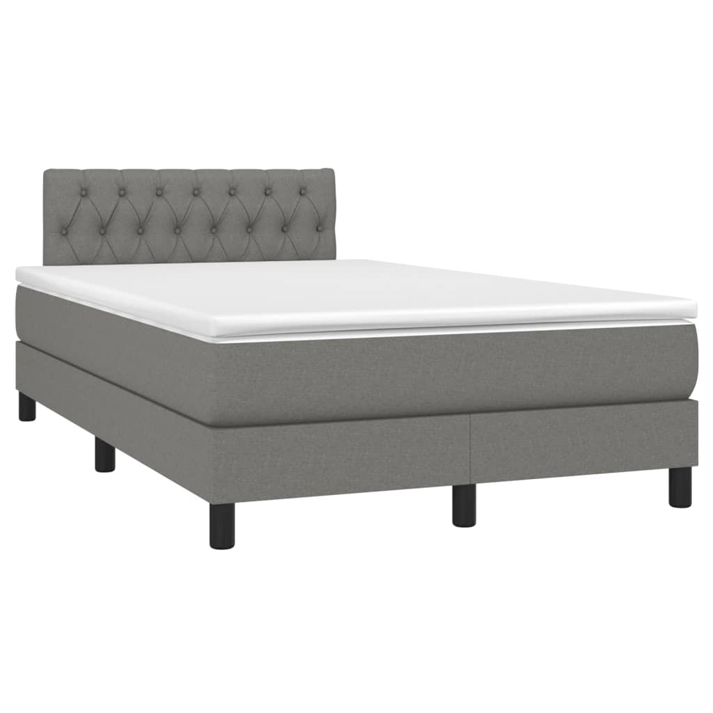 sötétszürke szövet rugós és LED-es ágy matraccal 120x190 cm