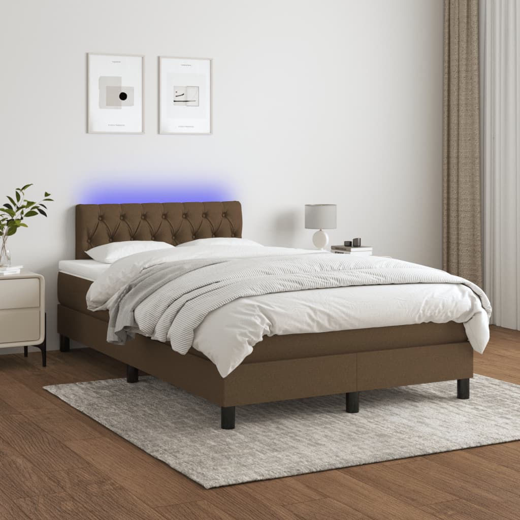 barna szövet rugós és LED-es ágy matraccal 120x190 cm