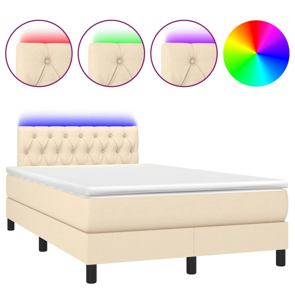 krémszínű szövet rugós és LED-es ágy matraccal 120x190cm
