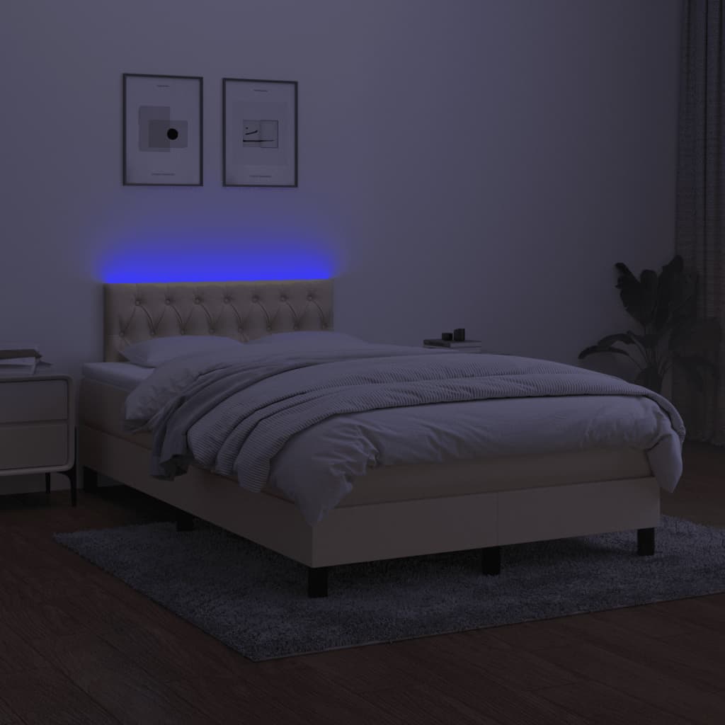 krémszínű szövet rugós és LED-es ágy matraccal 120x190cm