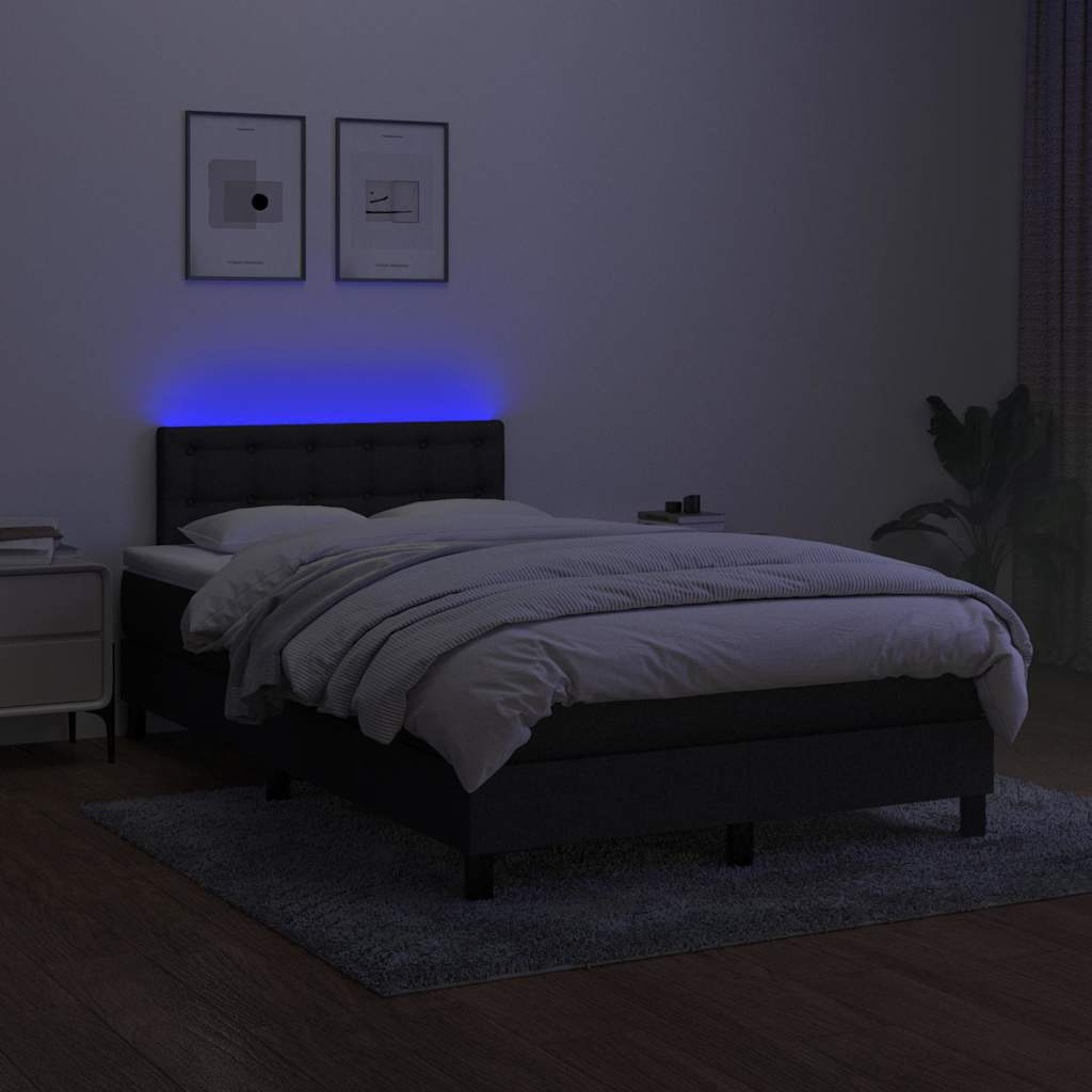 fekete szövet rugós és LED-es ágy matraccal 120x190 cm