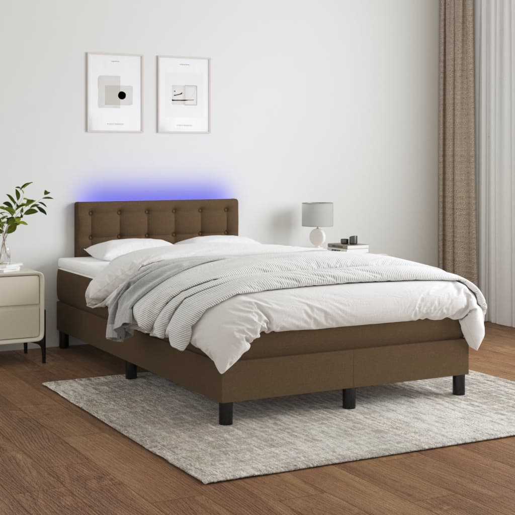 barna szövet rugós és LED-es ágy matraccal 120x190 cm