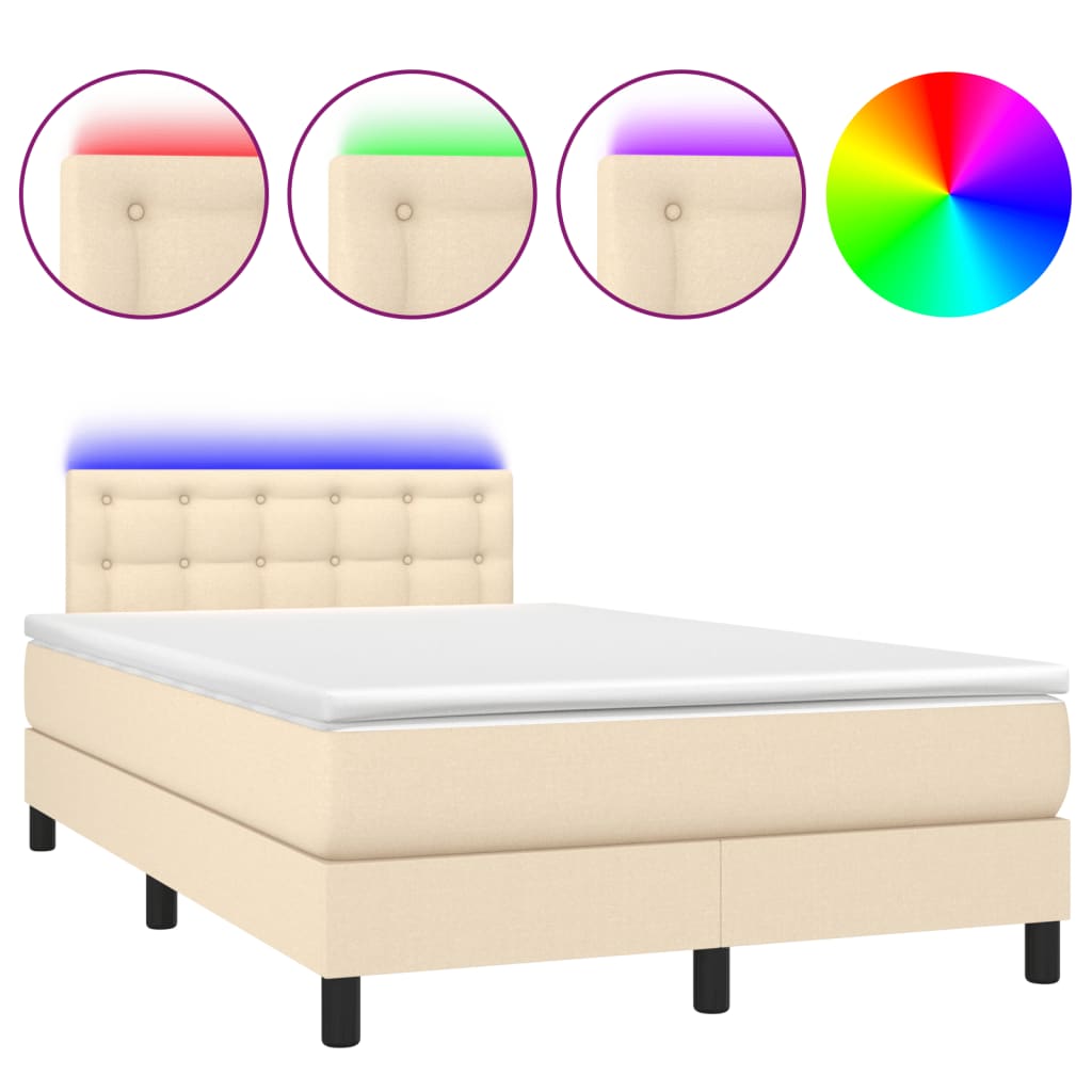 krémszínű szövet rugós és LED-es ágy matraccal 120x190cm