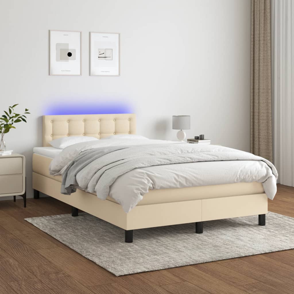 krémszínű szövet rugós és LED-es ágy matraccal 120x190cm