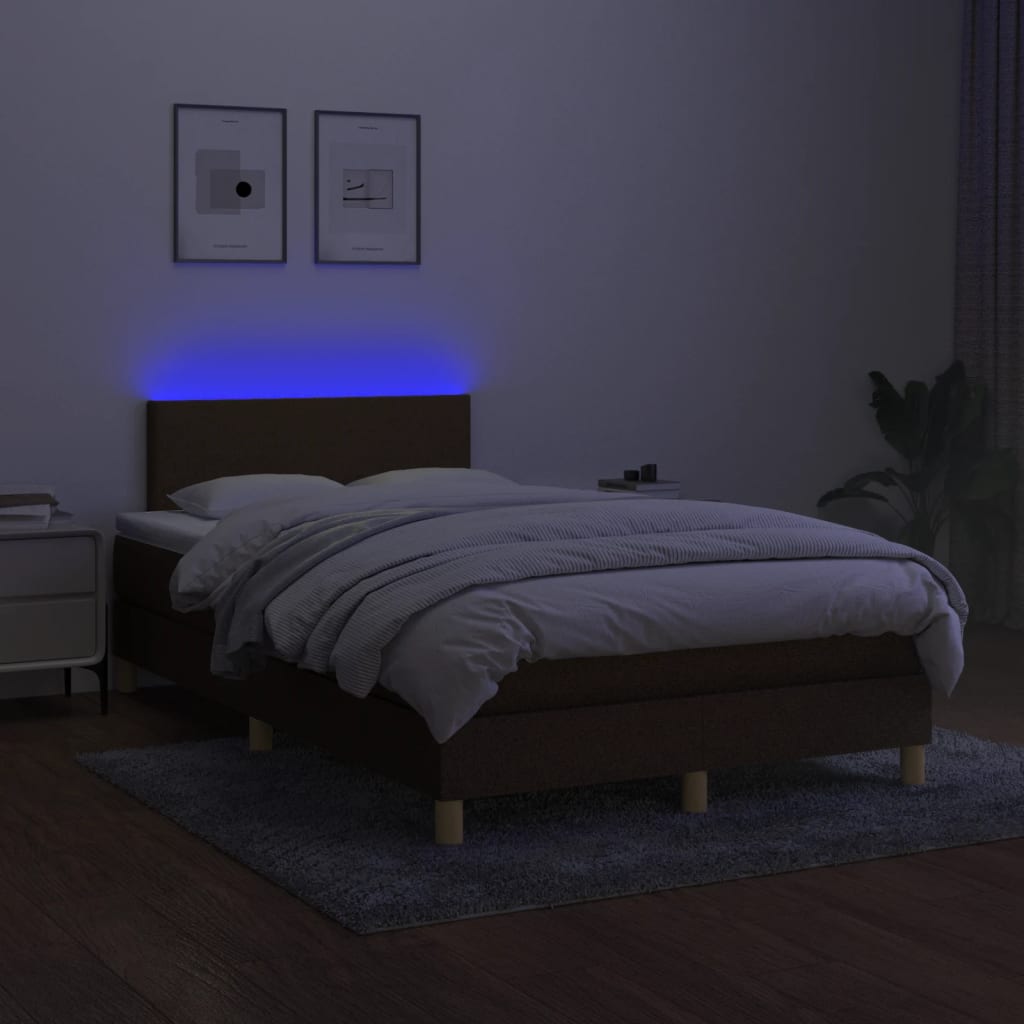 barna szövet rugós és LED-es ágy matraccal 120x190 cm