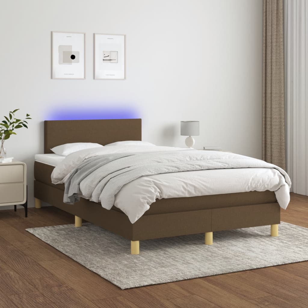 barna szövet rugós és LED-es ágy matraccal 120x190 cm