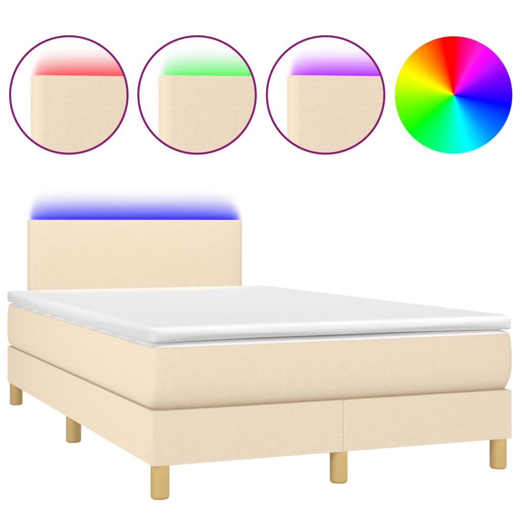 krémszínű szövet rugós és LED-es ágy matraccal 120x190cm