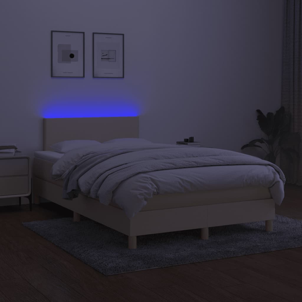 krémszínű szövet rugós és LED-es ágy matraccal 120x190cm