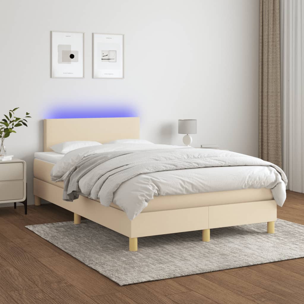 krémszínű szövet rugós és LED-es ágy matraccal 120x190cm