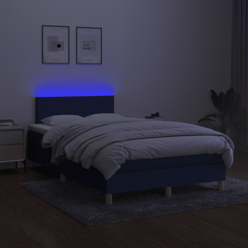 kék szövet rugós és LED-es ágy matraccal 120x190 cm