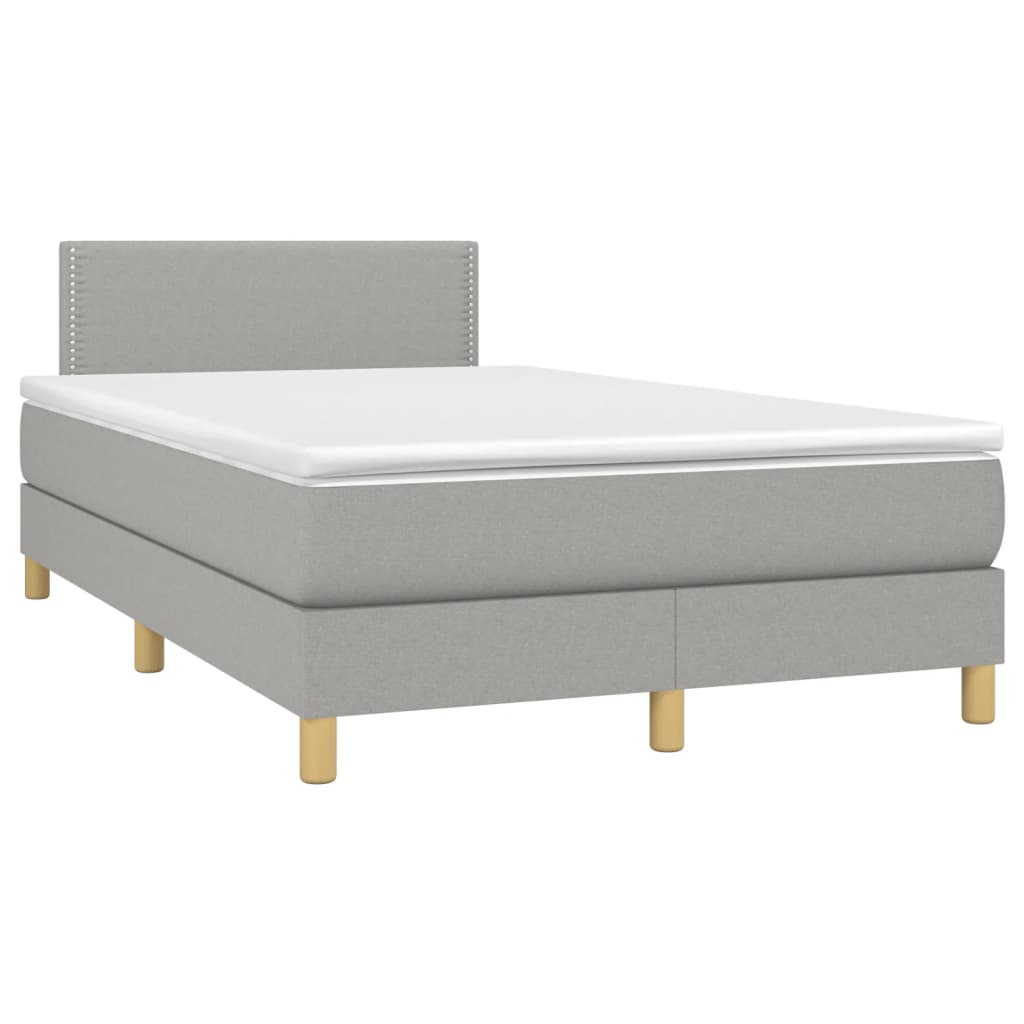 világosszürke szövet rugós és LED-es ágy matraccal 120x190 cm