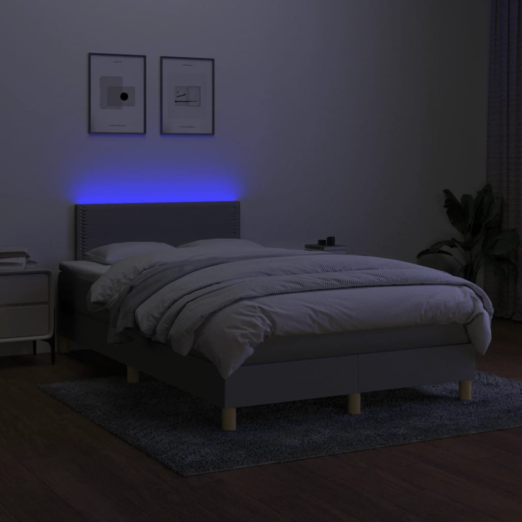 világosszürke szövet rugós és LED-es ágy matraccal 120x190 cm