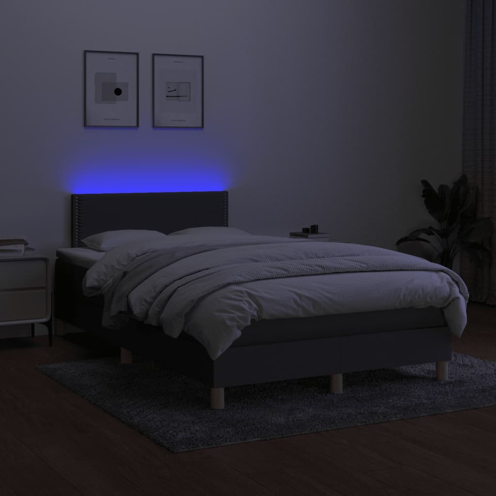 sötétszürke szövet rugós és LED-es ágy matraccal 120x190 cm