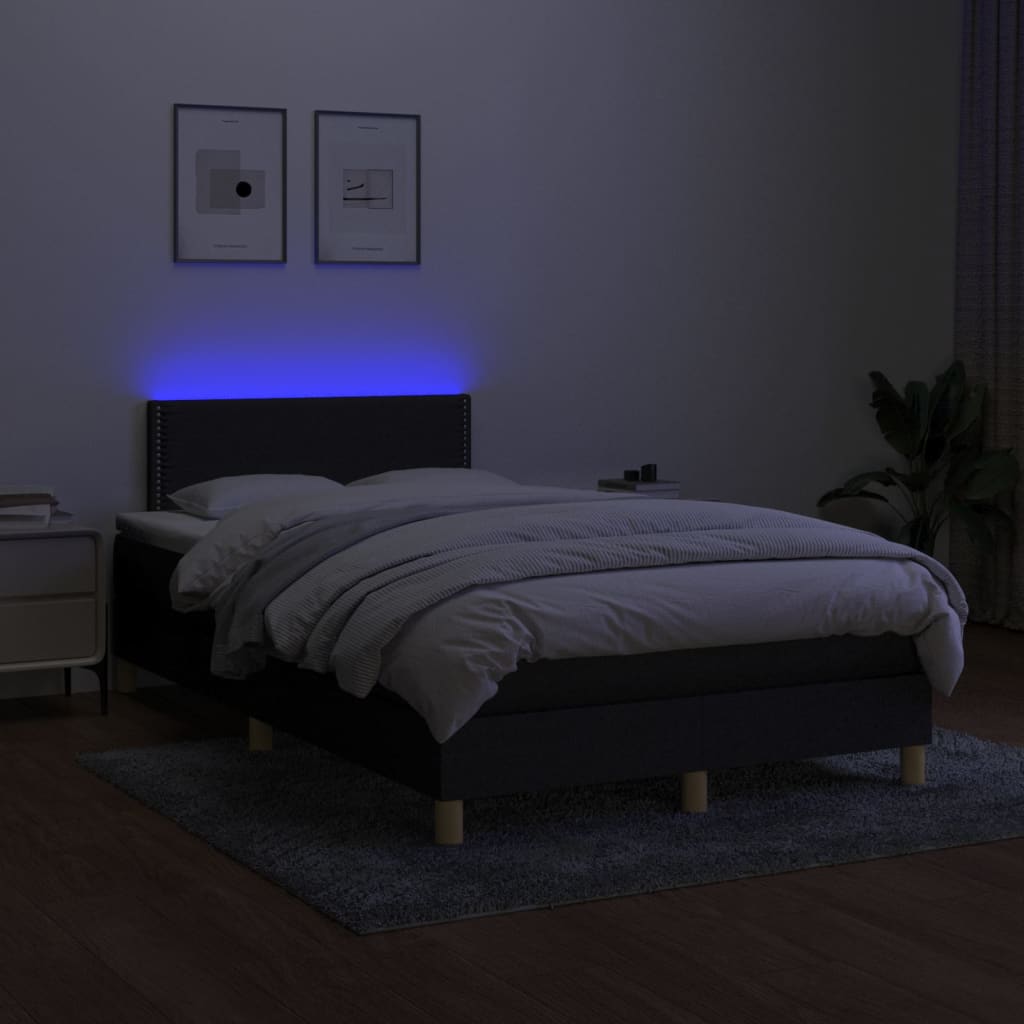 fekete szövet rugós és LED-es ágy matraccal 120x190 cm