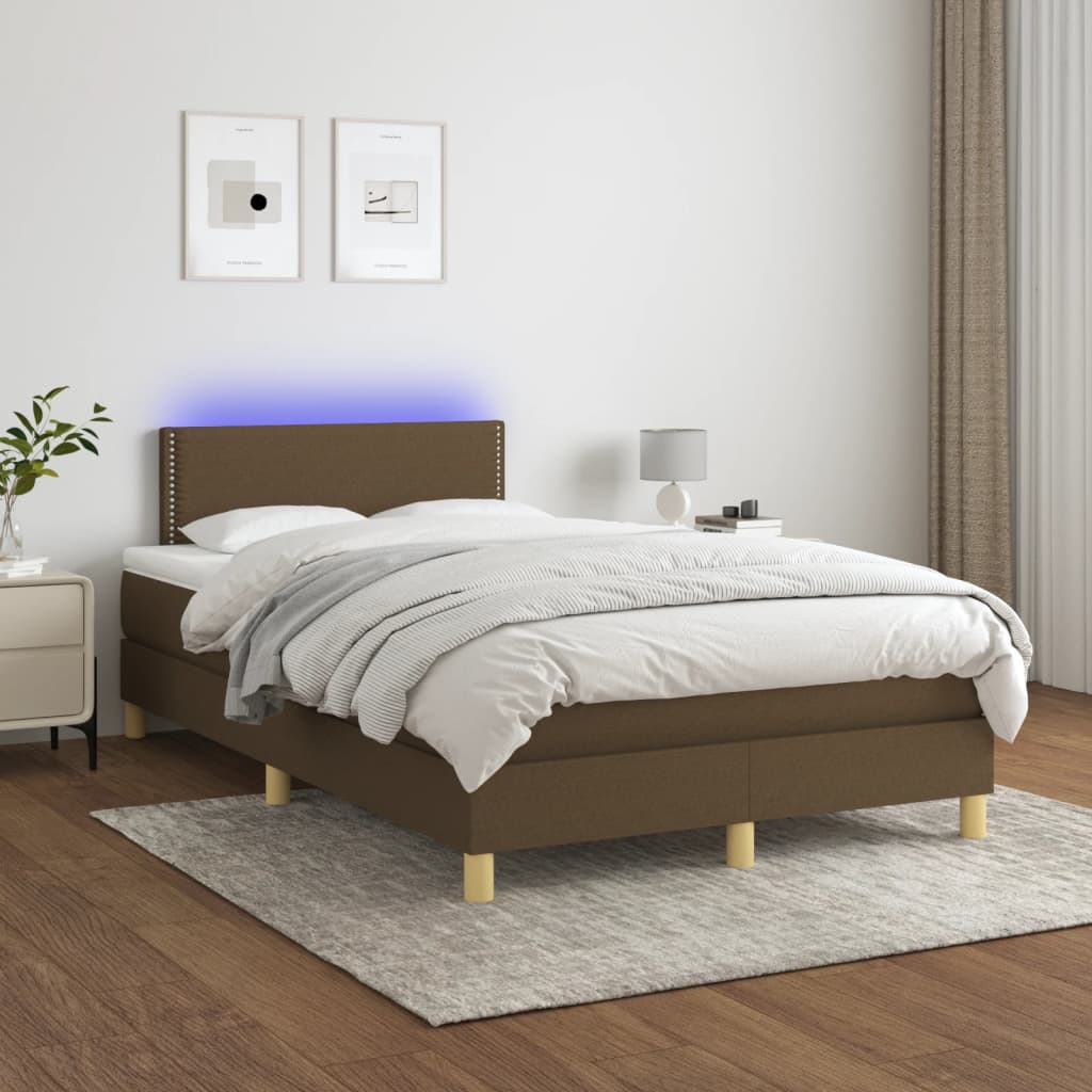 barna szövet rugós és LED-es ágy matraccal 120x190 cm