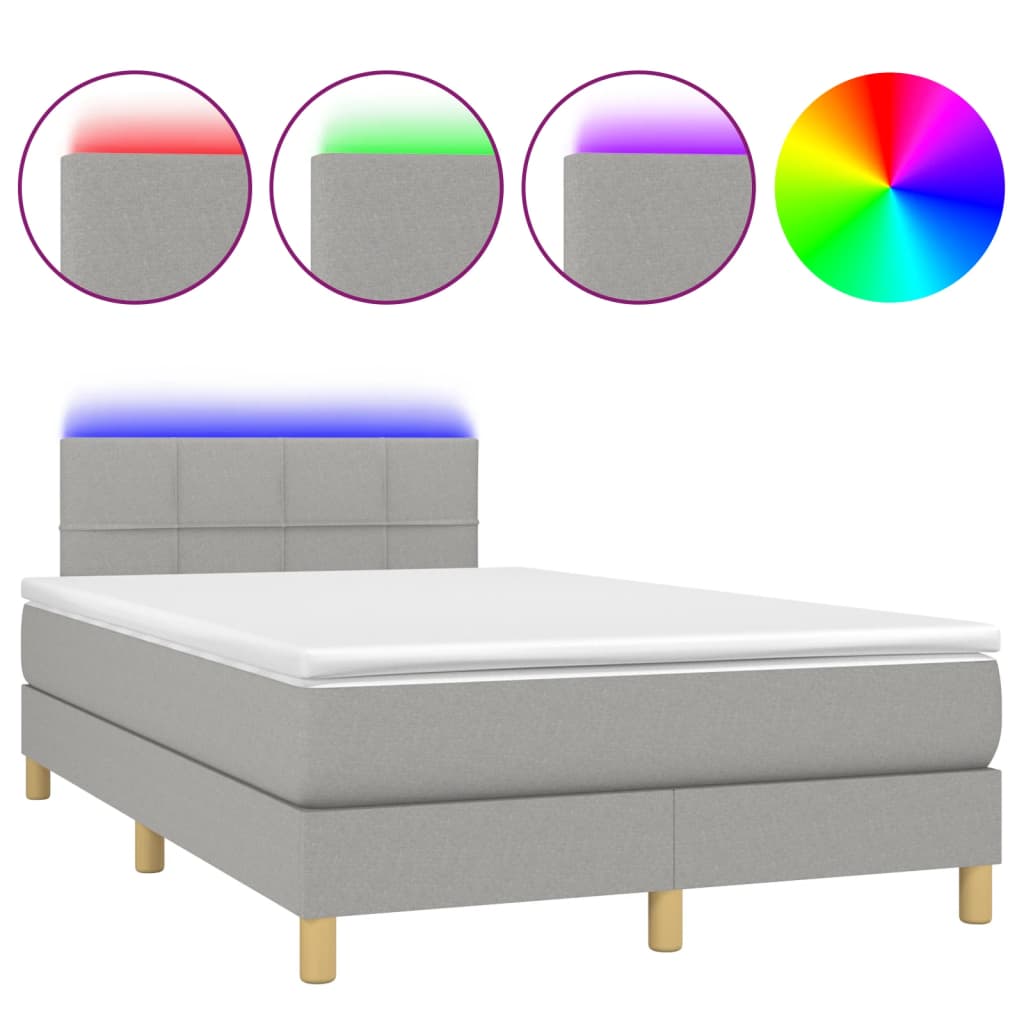 világosszürke szövet rugós és LED-es ágy matraccal 120x190 cm