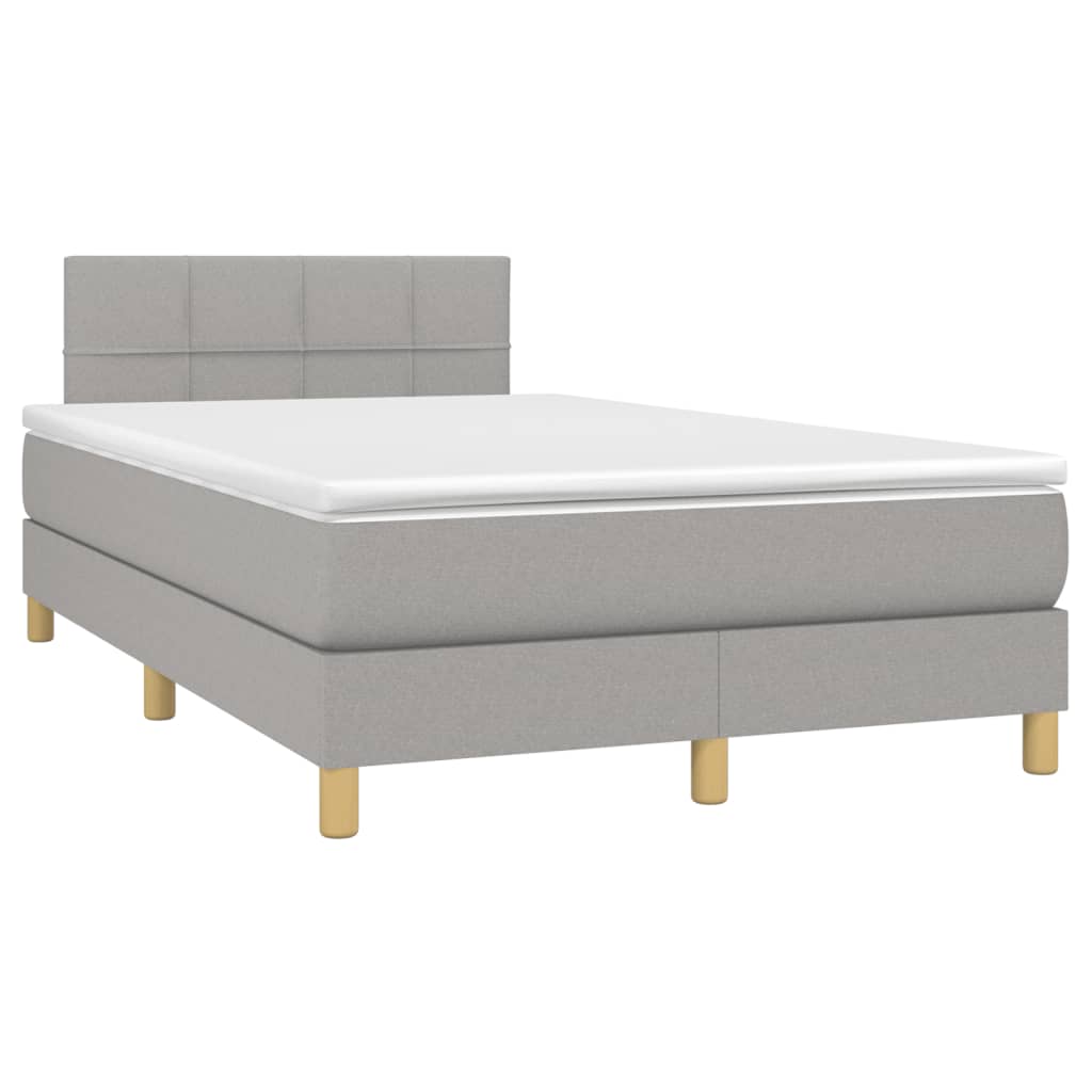 világosszürke szövet rugós és LED-es ágy matraccal 120x190 cm
