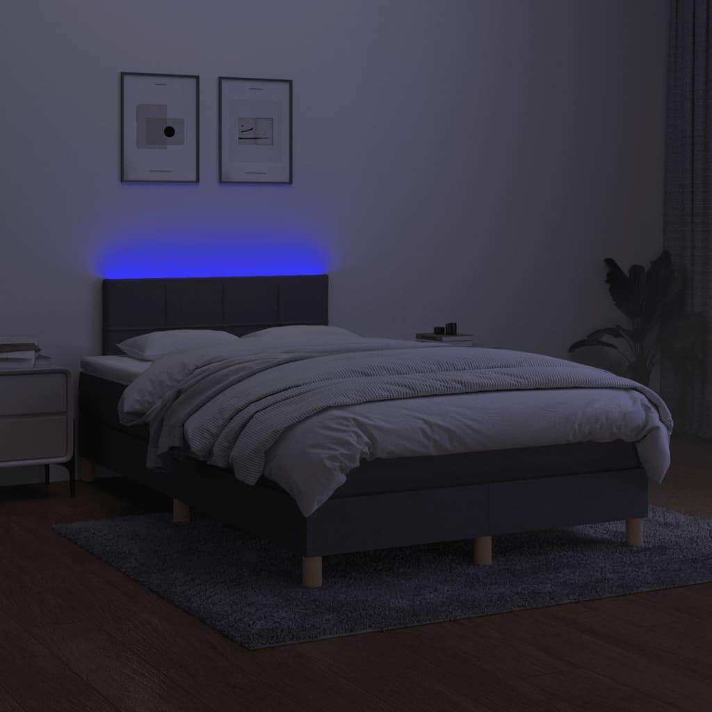 sötétszürke szövet rugós és LED-es ágy matraccal 120x190 cm