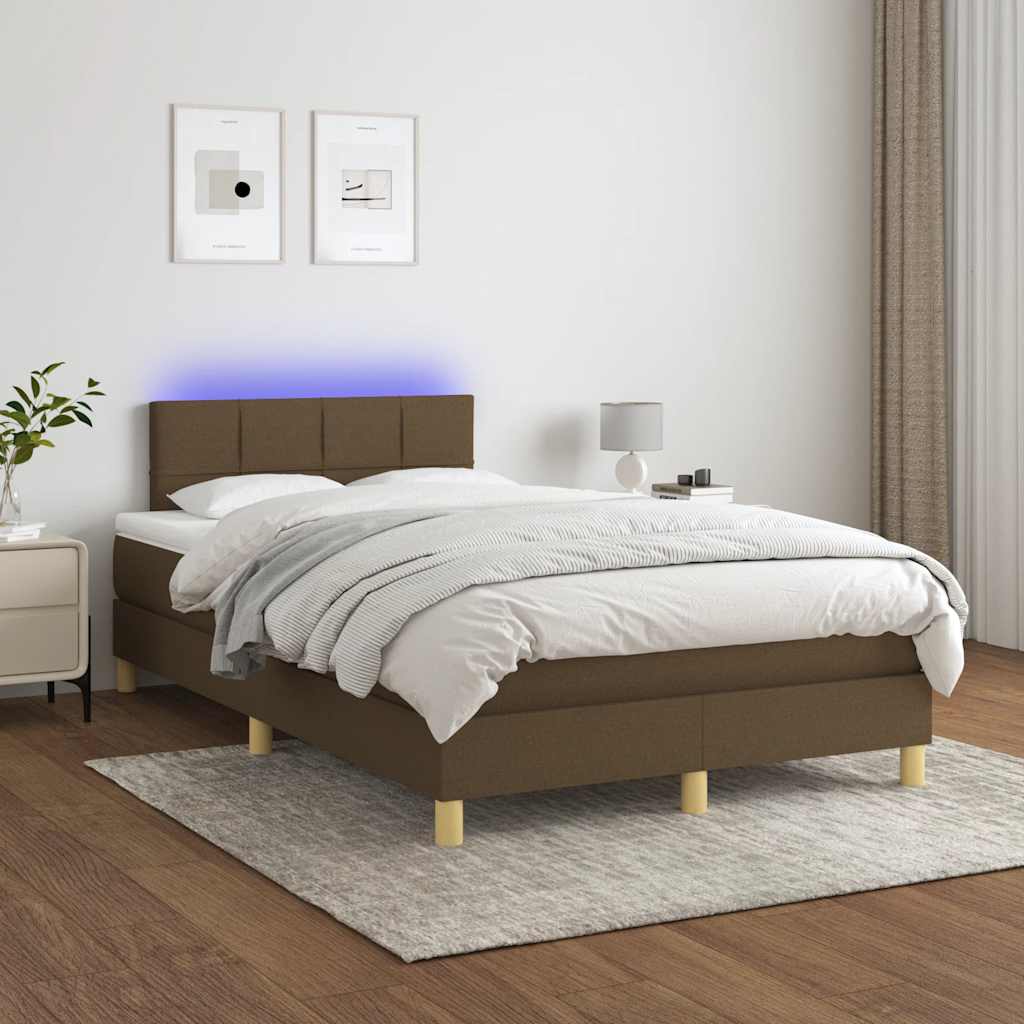 barna szövet rugós és LED-es ágy matraccal 120x190 cm