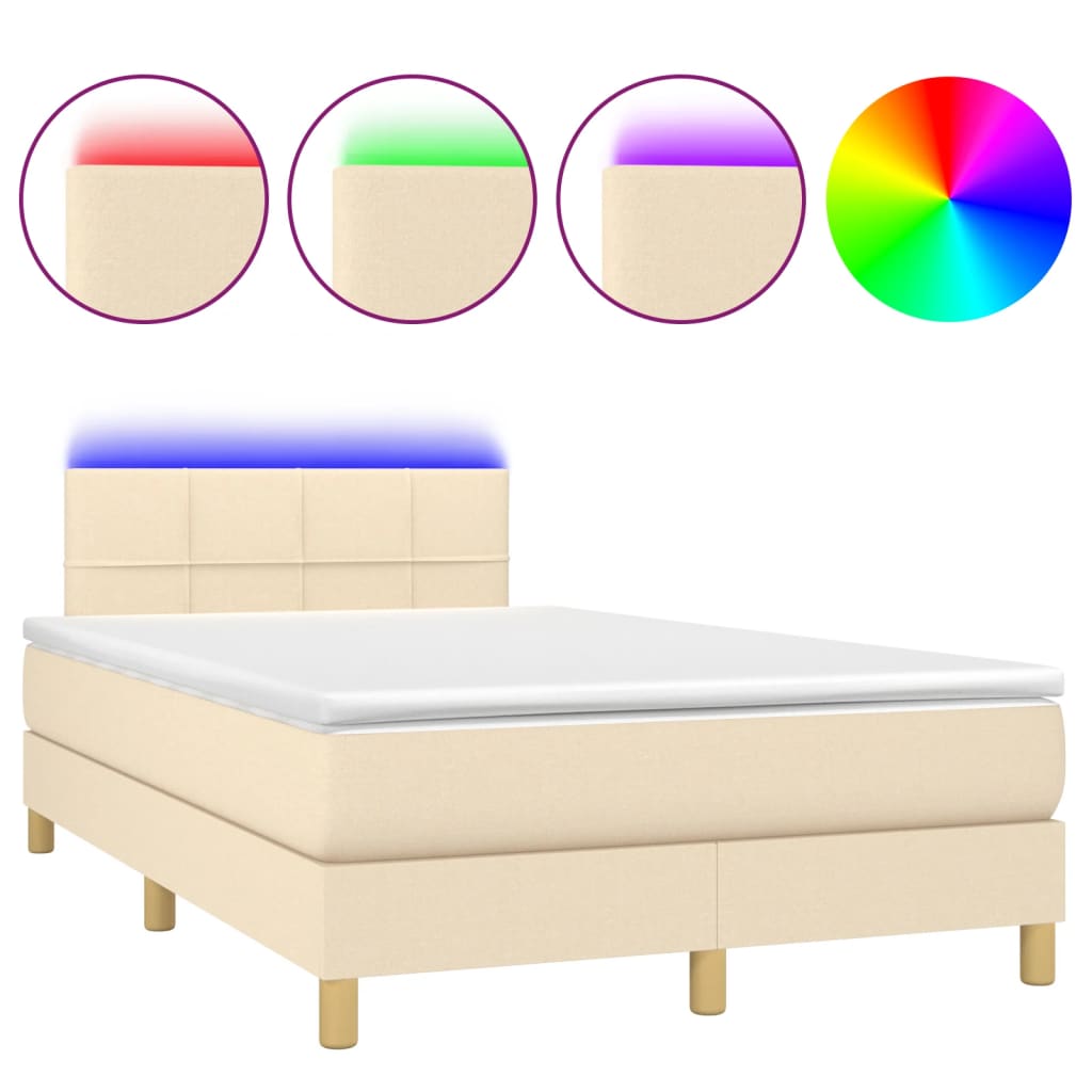 krémszínű szövet rugós és LED-es ágy matraccal 120x190cm