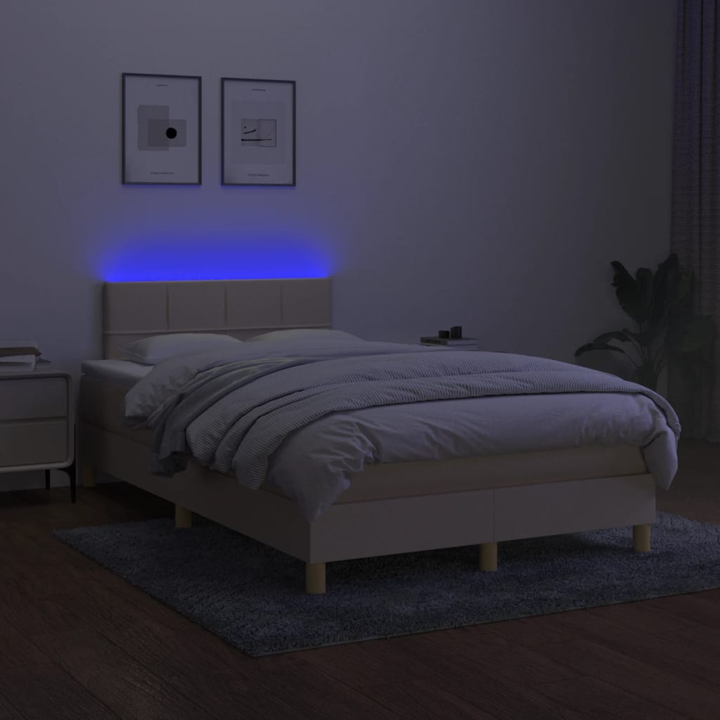 krémszínű szövet rugós és LED-es ágy matraccal 120x190cm