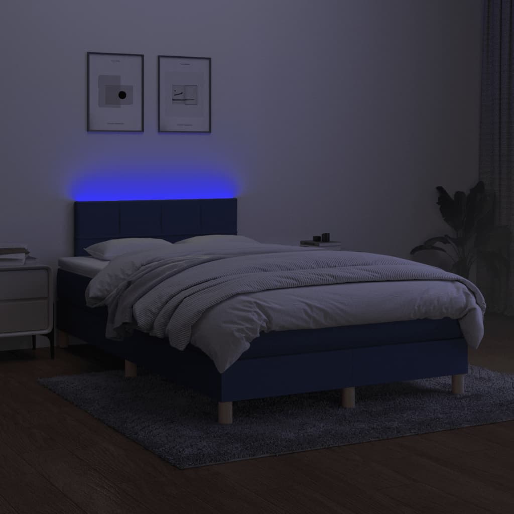 kék szövet rugós és LED-es ágy matraccal 120x190 cm