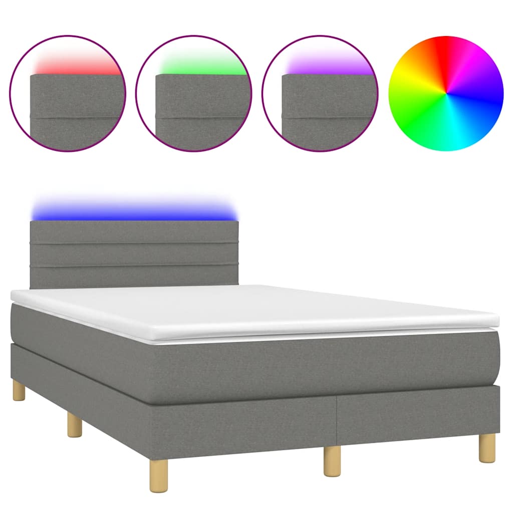 sötétszürke szövet rugós és LED-es ágy matraccal 120 x 190 cm