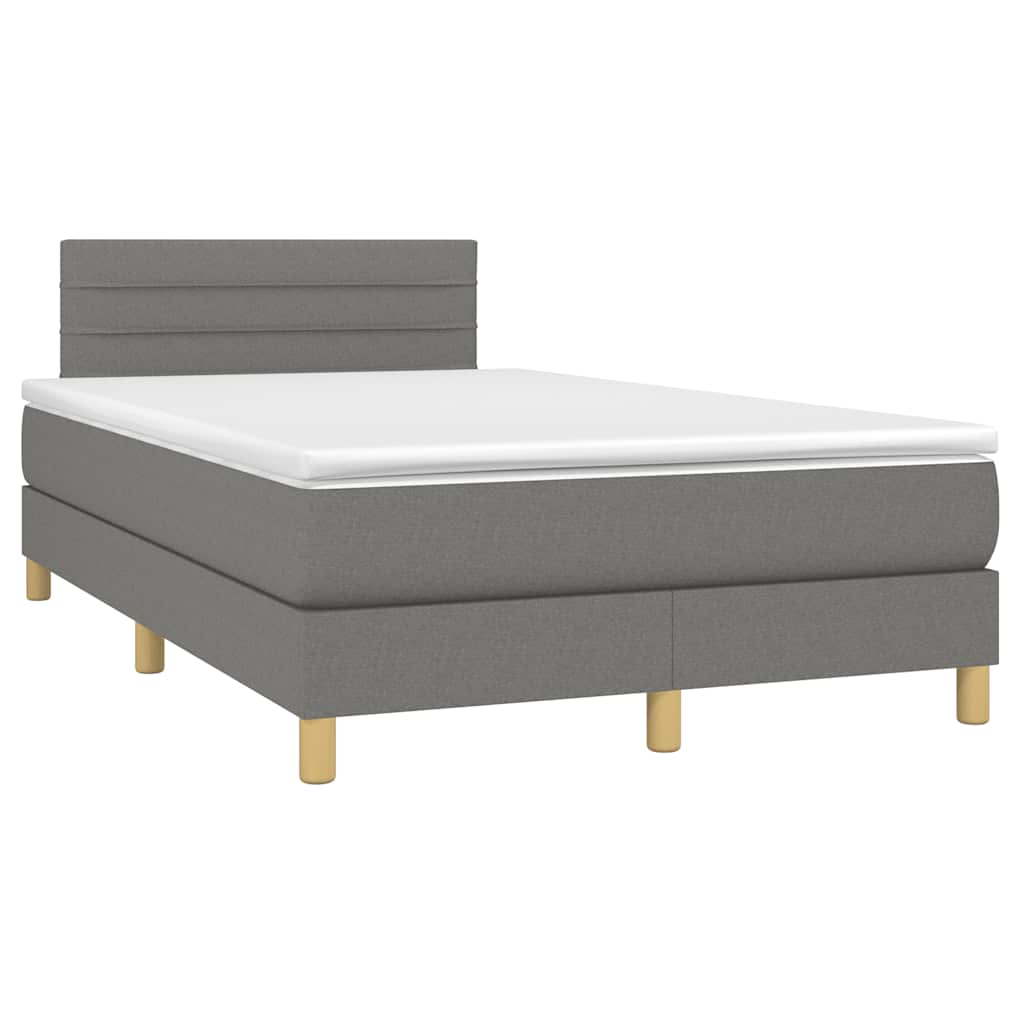 sötétszürke szövet rugós és LED-es ágy matraccal 120 x 190 cm