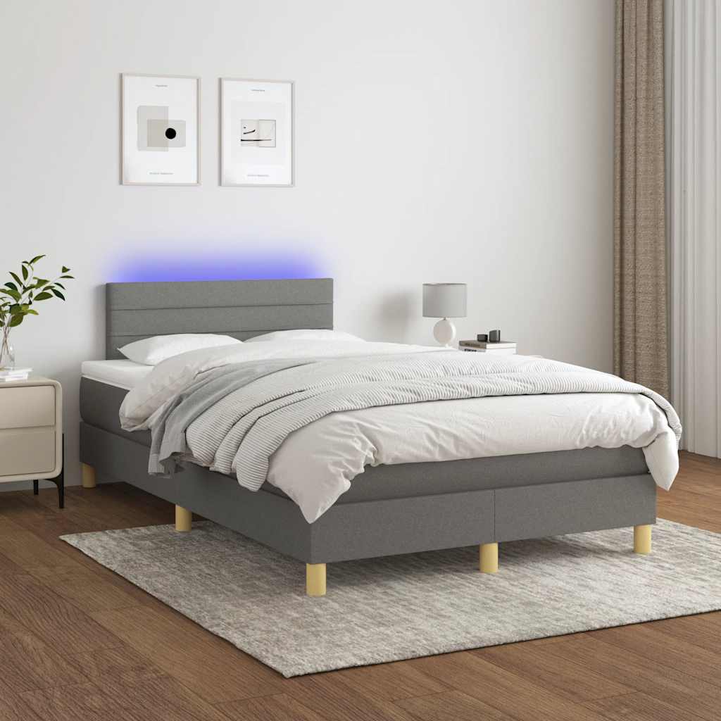 sötétszürke szövet rugós és LED-es ágy matraccal 120 x 190 cm