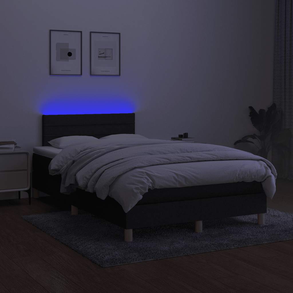 fekete szövet rugós és LED-es ágy matraccal 120 x 190 cm