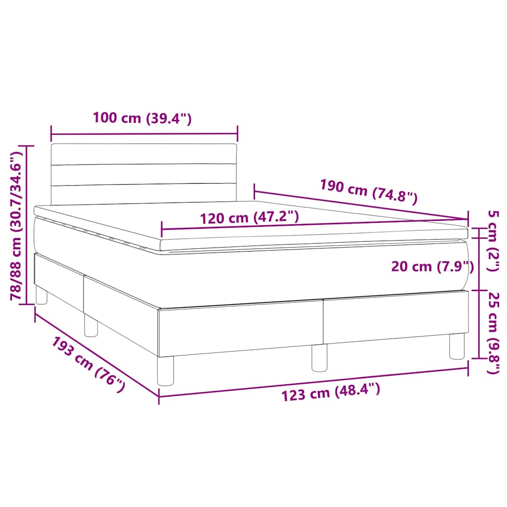 tópszínű szövet rugós és LED-es ágy matraccal 120x190cm
