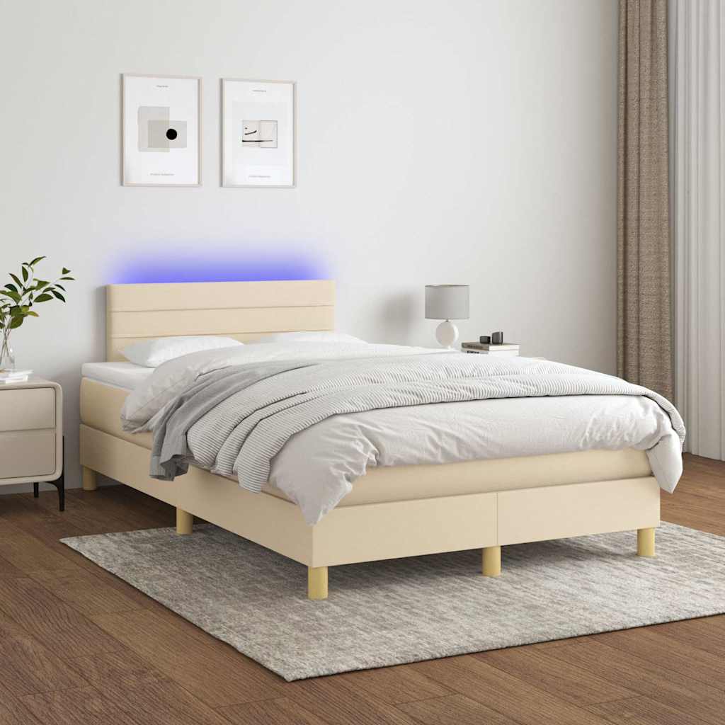 krémszínű szövet rugós és LED-es ágy matraccal 120x190cm