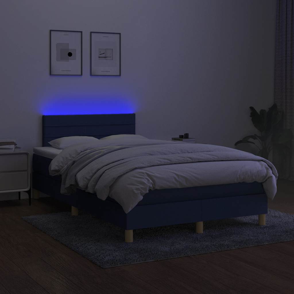 kék szövet rugós és LED-es ágy matraccal 120x190 cm