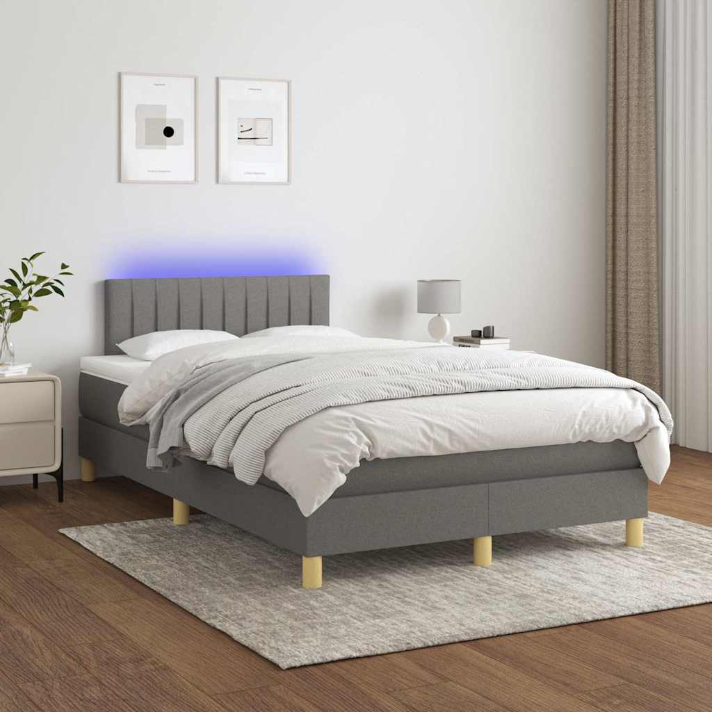 sötétszürke szövet rugós és LED-es ágy matraccal 120x190 cm