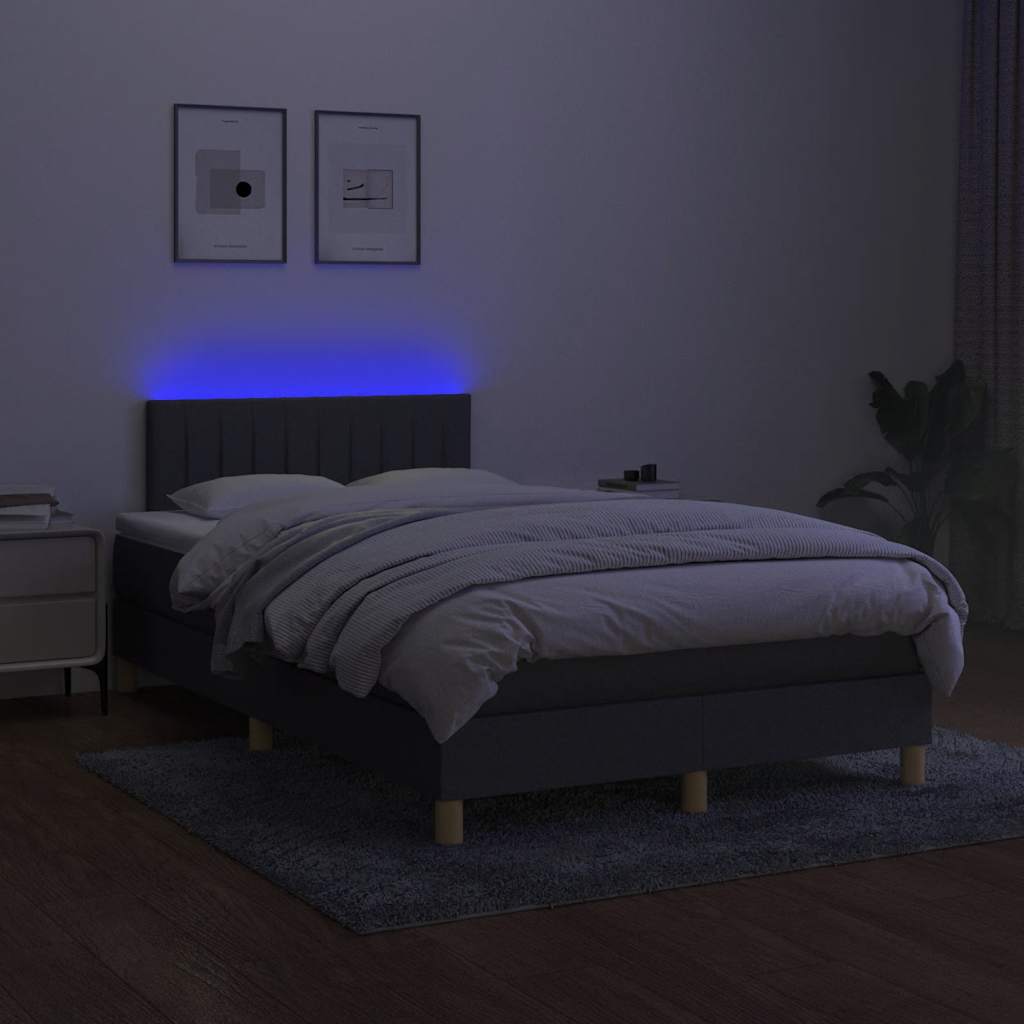 sötétszürke szövet rugós és LED-es ágy matraccal 120x190 cm