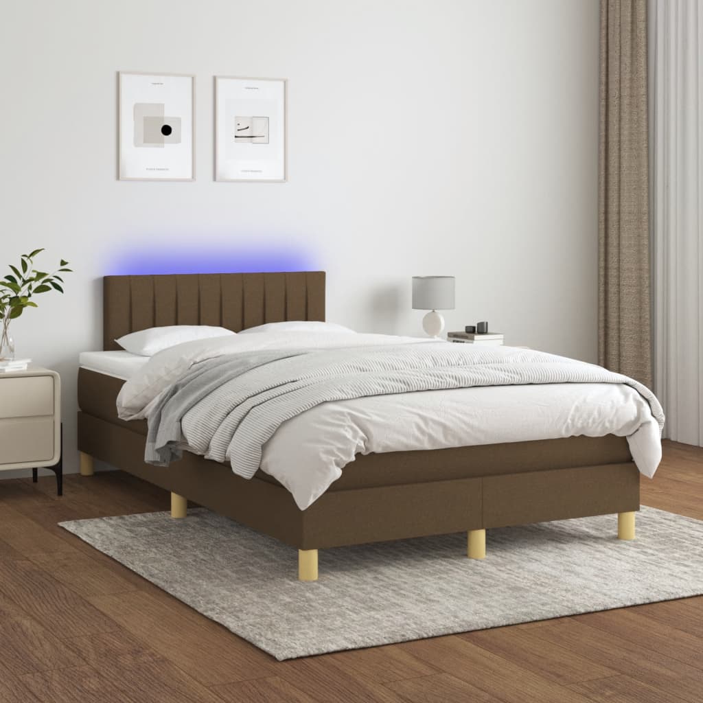 barna szövet rugós és LED-es ágy matraccal 120x190 cm